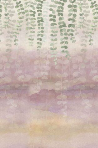 Soft and subtle 'Blush Willow' wallpaper, with watercolor branches cascading over a dreamy pink wash, perfect for creating a serene and inviting atmosphere.