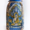 Colorful hand-painted Buddha on Bamboo Thai Rice Baskets, set against a white background, embodying the essence of Thai culture and tradition.