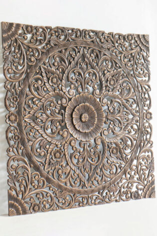 Exquisite Medallion Queen Size Headboard with detailed wooden carvings, presenting a lavish and stately charm for an upscale bedroom decor.