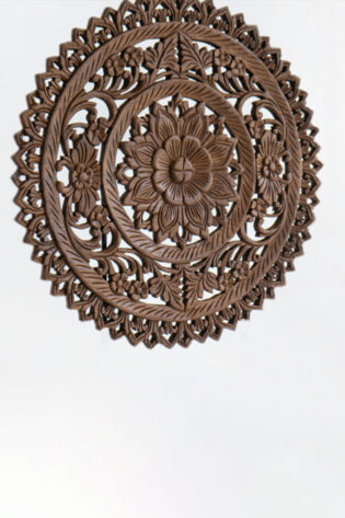 Detailed brown wood carving of a Floral Asian Art Panel, showcasing the elegance and complexity of traditional Asian craftsmanship in home decor.