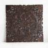 Intricately carved dark wood Thailand Queen Headboard, featuring a rich floral design for a majestic and stylish bedroom centerpiece.
