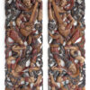 Dual Asian Antique Apsara wall panels featuring detailed traditional carvings, colored in rich earthy tones, perfect for adding historical depth and interest to any room.