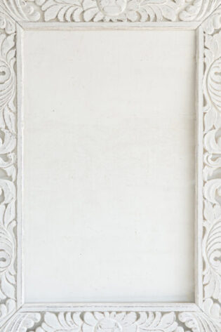 White large dressing teak wood mirror frame with intricate carvings, offering a sophisticated and classic element to home interiors.
