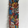 Vibrant and colorful art carving wall panel in upcycled teak wood, showcasing traditional Thai craftsmanship by Siam Sawadee.